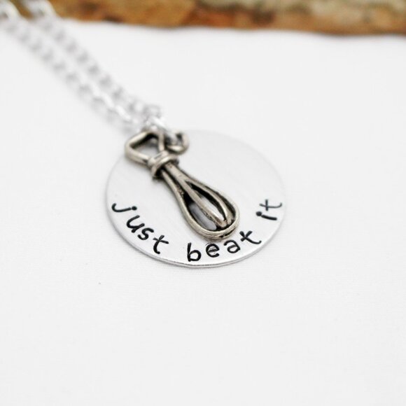Just Beat It - Hand Stamped Pendant Necklace - Handmade & Hypoallergenic - Picture 3 of 5